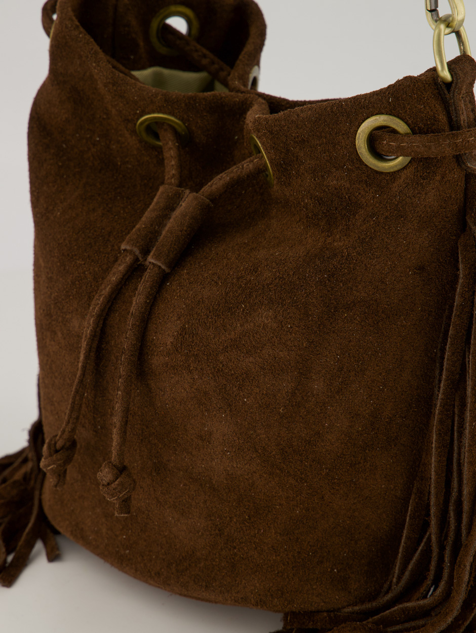 Teatro - Hazel - Crossbodytas - Suede - Leer - Franjes - Donkerbruin - Handgemaakt in Italië