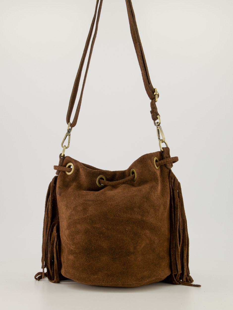 Teatro - Hazel - Crossbodytas - Suede - Leer - Franjes - Donkerbruin - Handgemaakt in Italië