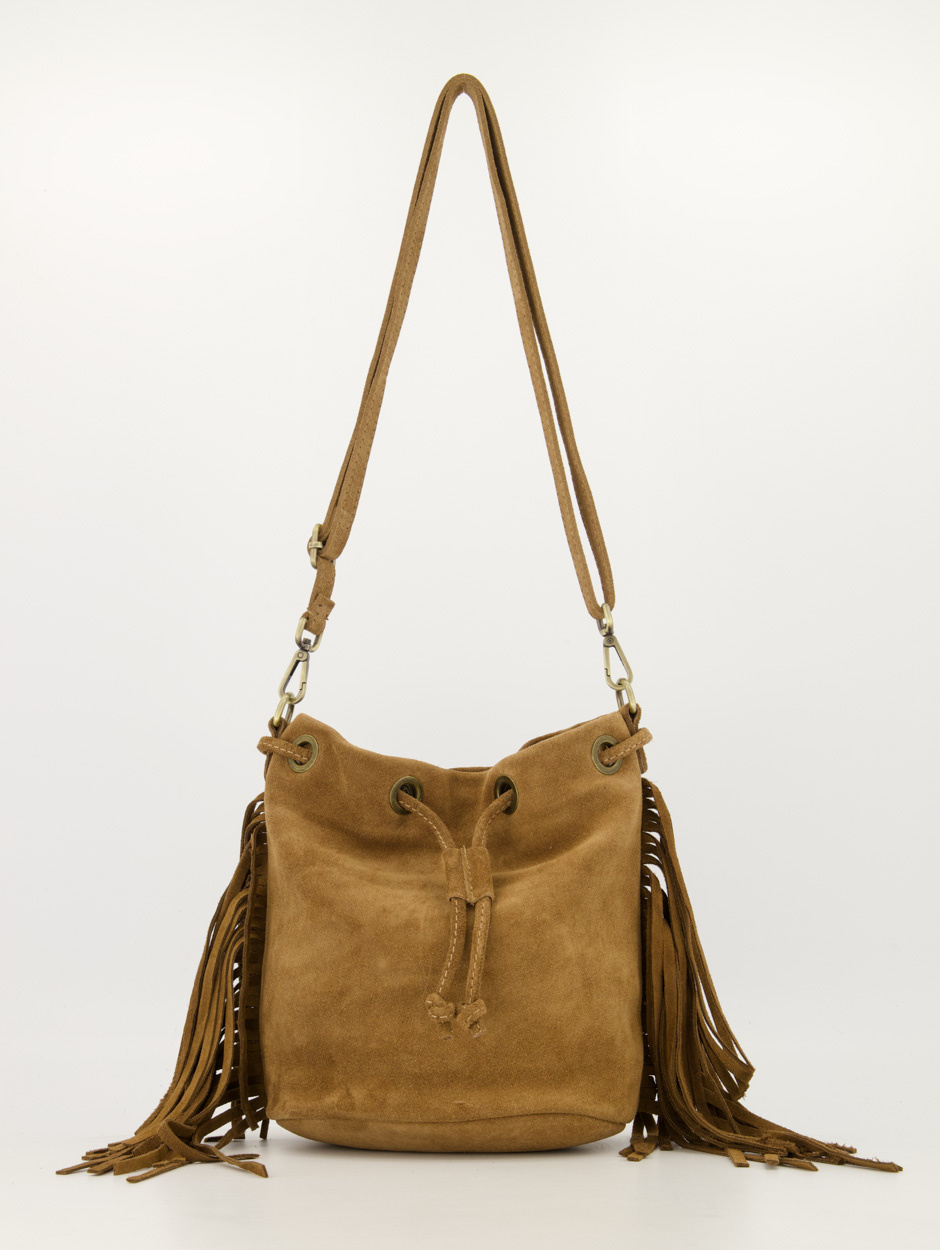 Teatro - Hazel - Crossbodytas - Suede - Leer - Franjes - Taupe - Handgemaakt in Italië