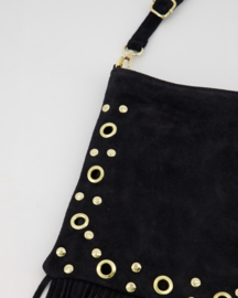Teatro - Indigo - Crossbodytas - Suede - Leer - Black - Gouden Details