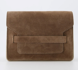 Suede leren crossbodytasje, taupe - Janice