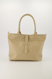 Leren schoudertas met goudkleurige details,  taupe- Heila