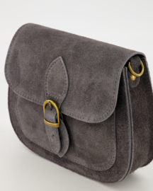 Suede - Leer - Crossbodytasje - Grijs - Bronskleurig - Sola
