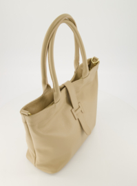 Leren schoudertas met goudkleurige details,  taupe- Heila