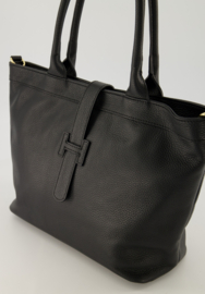 Leren schoudertas met goudkleurige details,  zwart - Heila