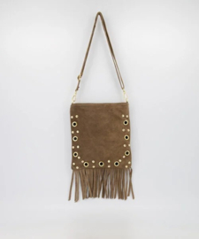Teatro - Indigo - Crossbodytas - Suede - Leer - Taupe - Gouden Details