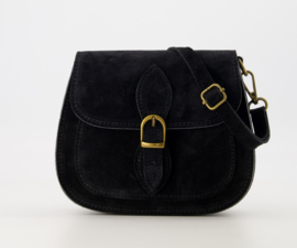 Suede - Leer - Crossbodytasje - Zwart - Bronskleurig - Sola