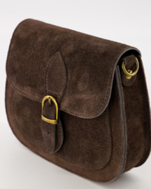 Suede - Leer - Crossbodytasje - Donkerbruin - Bronskleurig - Sola