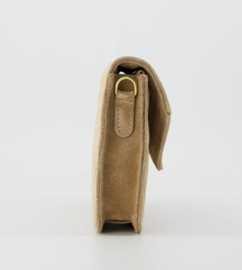Klein suede leren crossbody / schoudertasje, zand - Laurie