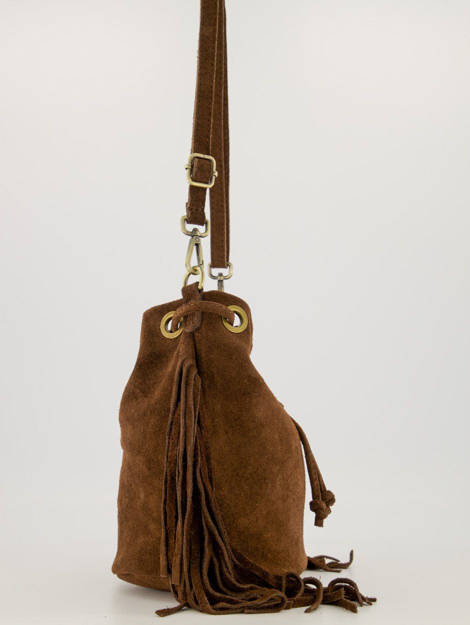 Teatro - Hazel - Crossbodytas - Suede - Leer - Franjes - Donkerbruin - Handgemaakt in Italië
