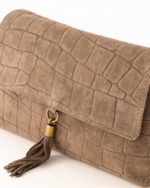 Teatro - Avila - Schoudertasje - Crossbodytasje - Suede - Leer - Croco - Taupe