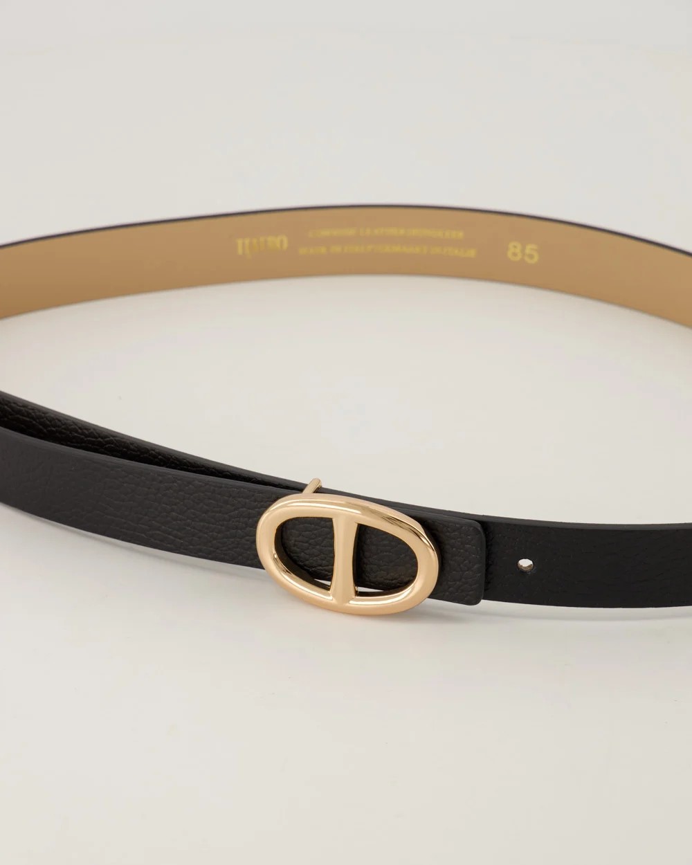 Teatro - Mirjam - Riem - Dames - Classic Grain - Leer - Zwart - Gouden detail - 105 cm
