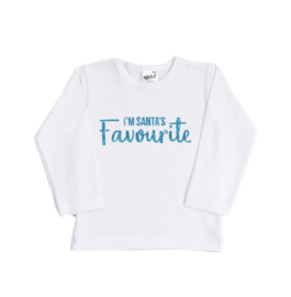 Shirt | I'm Santa's Favourite | Wit/Glitter Blauw | LANG | 62/68 | SS