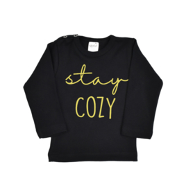 Shirt | Zwart/Goud | Stay Cozy | 104 | LANG | SS