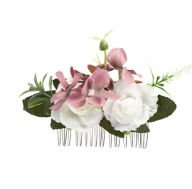 Bohemian bloemen haarspeld wit/roze