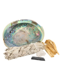 Abalone Smudge kit met edelstenen salie en palo santo