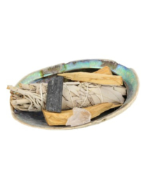 Abalone Smudge kit met edelstenen salie en palo santo