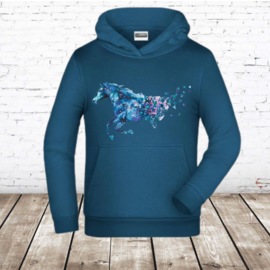 Blauwe hoodie met paard en vlinders