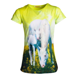 Geel meisjes shirt met witte paarden