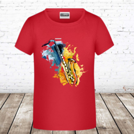 Rood shirt met saxofoon