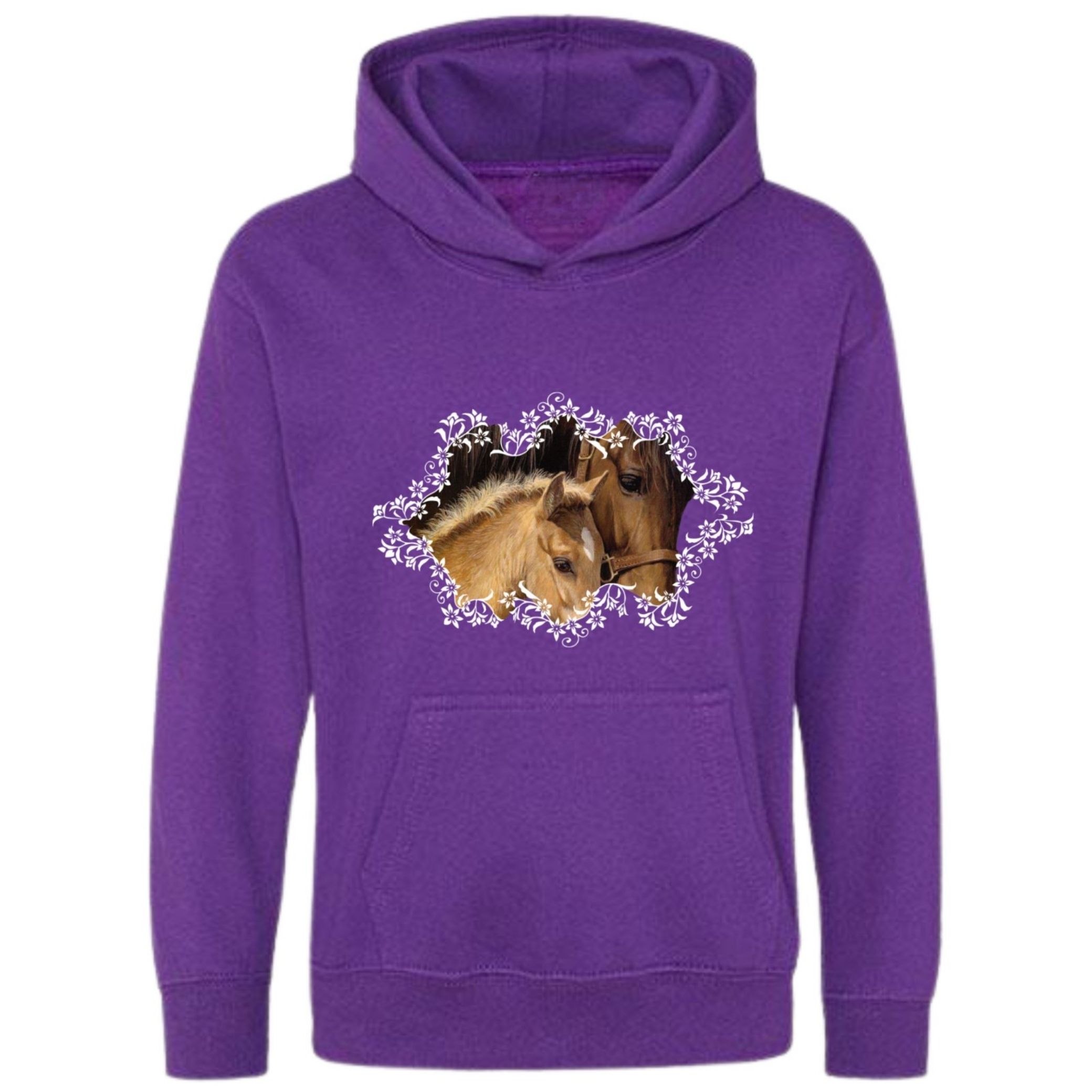 Hoodie met paard en veulen paars