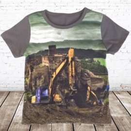 Groen kinder t-shirt met graafmachine