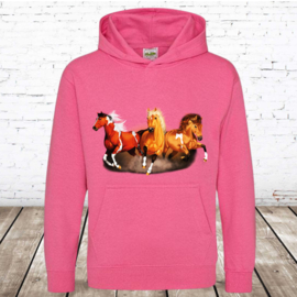 Kinder hoodie met 3 paarden roze