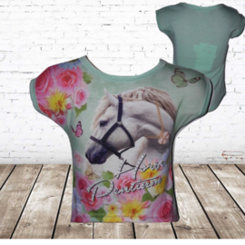 T-shirt wit paard mint bloem