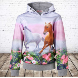 Grijze hoodie met paarden f48