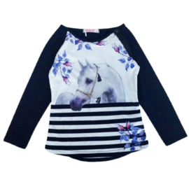 Blauwe longsleeve met paard F31