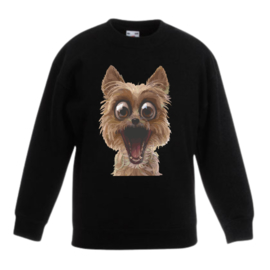 Zwarte sweater met grappige hond