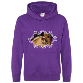Hoodie met paard en veulen paars