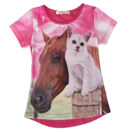 Shirt met paard en poes roze