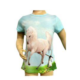 Meisjes t shirt wit paard blauw