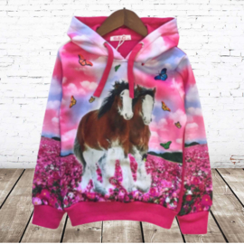 Fel roze meisjes trui met bruin paard H22