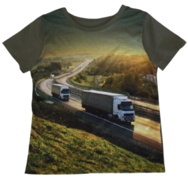 Stoer groen t-shirt met vrachtwagens LOO2
