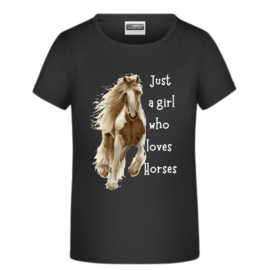 Shirt met paard Just a girl zwart