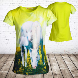 Geel meisjes shirt met witte paarden