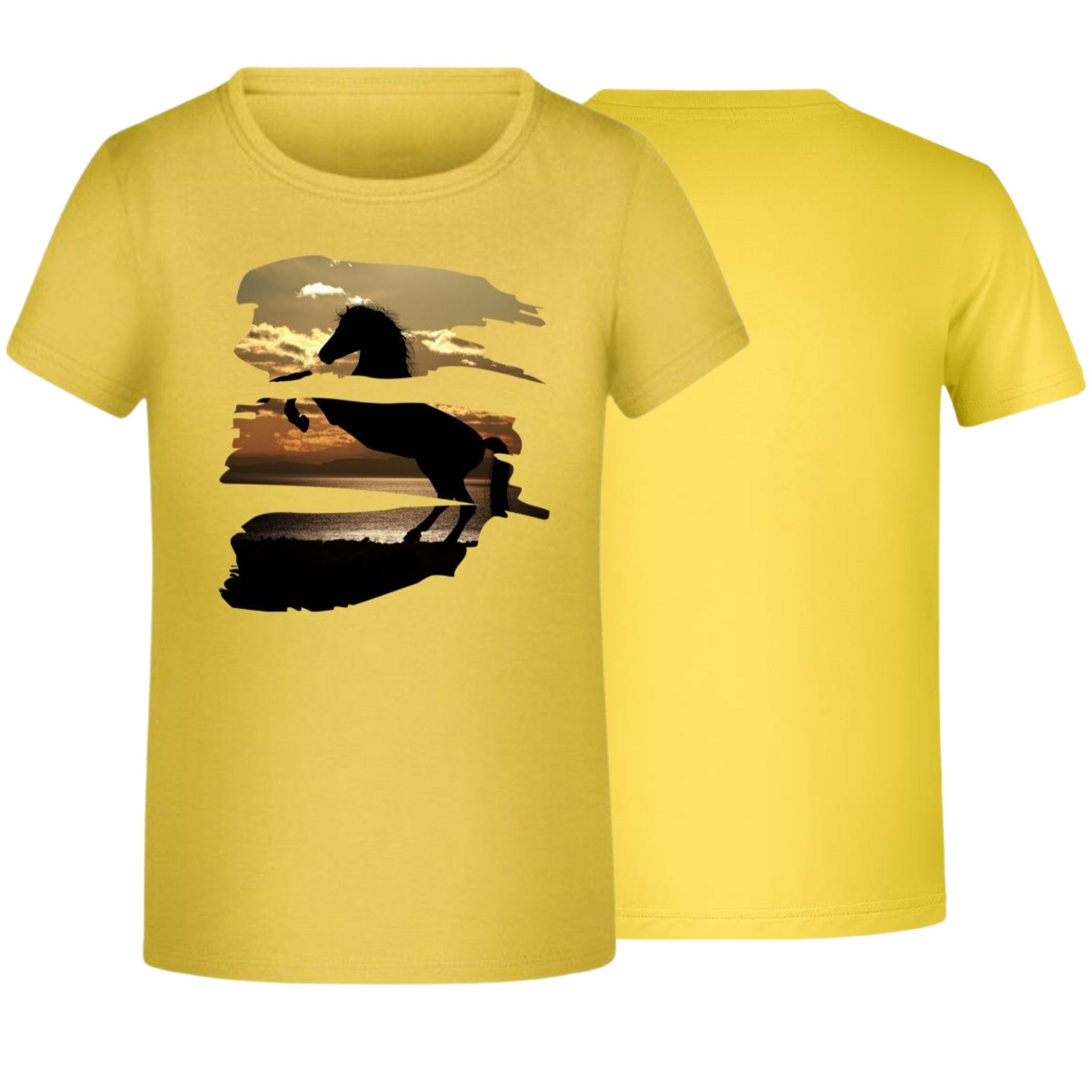 Geel kinder t shirt met paardenprint