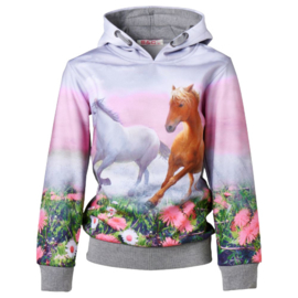 Grijze hoodie met paarden f48