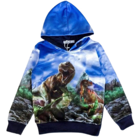 Gave blauwe hoodie met dino h151