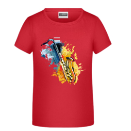 Rood shirt met saxofoon