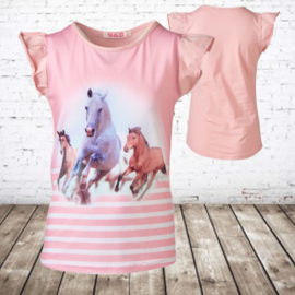 Paarden shirt roze met kapmouw F15