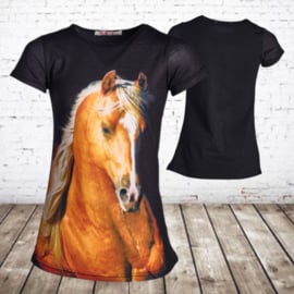 Meisjes t shirt met paard zwart