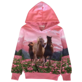 Roze hoodie met paard f41