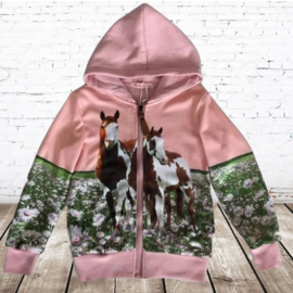 Roze meisjes vest met paarden f59