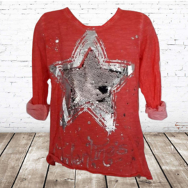 Shirt met pailletten ster rood