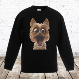 Zwarte sweater met grappige hond