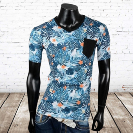 T-shirt mannen bloem blauw