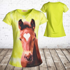 Lang meisjes shirt paard felgeel